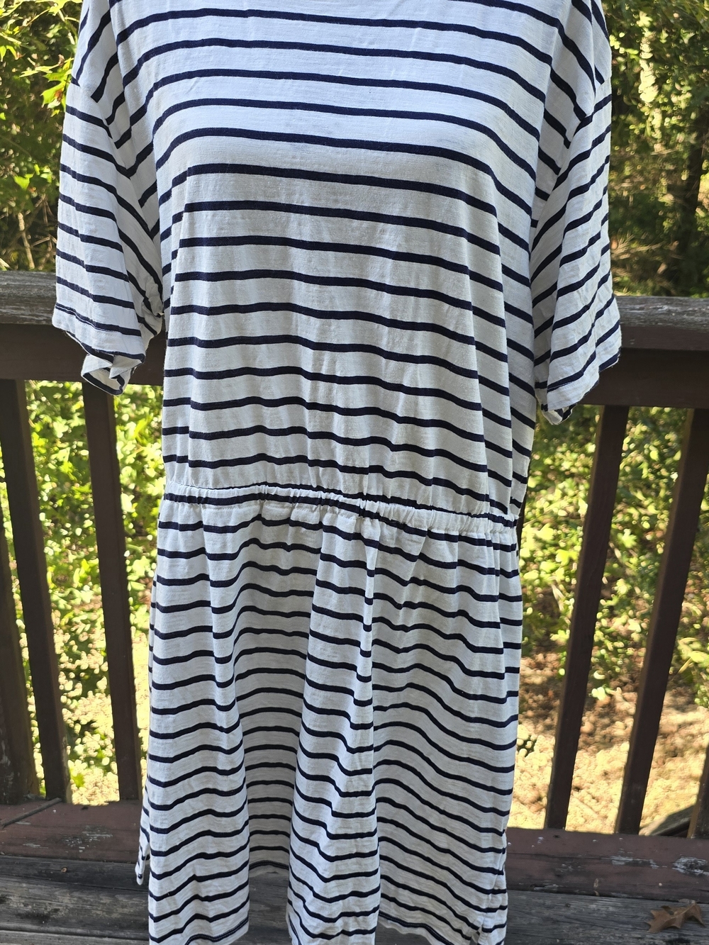 Old Navy White Dress with Navy Blue Stripes - Midi